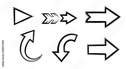 Diverse hand-drawn arrow styles for navigation and directional cues set