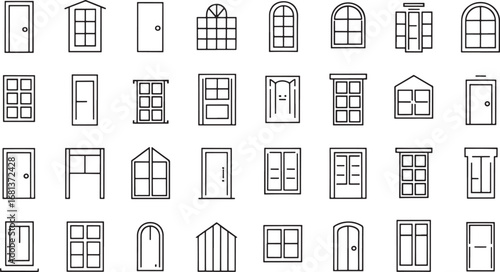 Minimalist door and window icons set bold black line art clean design silhouette illustration royalty free stock photos premium quality