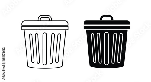 Two styles of trash can icons simple outline and solid fill for digital design