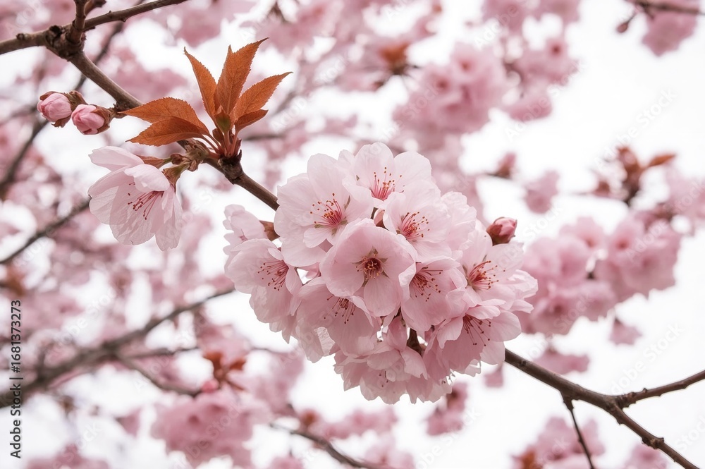 Obraz premium Isolated springtime pink cherry blossoms on a white backdrop