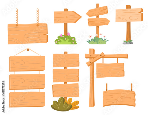 set of wooden signboard flat illustrations