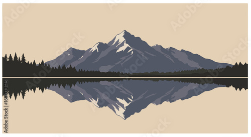 Mountains Reflected Calmly in Lake Silhouette