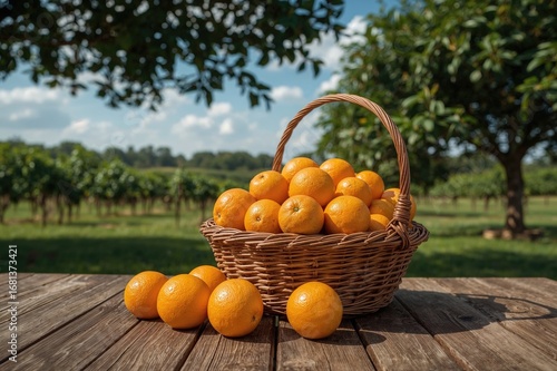 Freshly gathered oranges in...