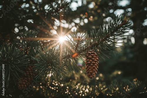 Green needles and pine cone...