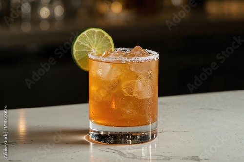 Citrus drink garnished with...