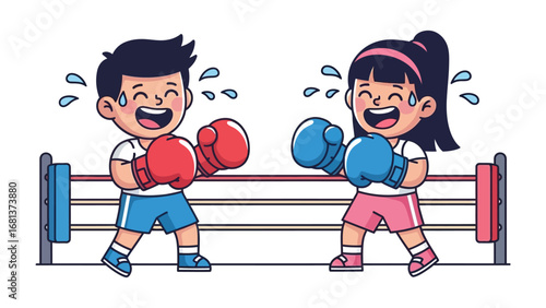 Young Boxer's Training: In a vibrant cartoon, a young boxer, full of energy and vigor, demonstrates the spirit of sport with enthusiastic training.