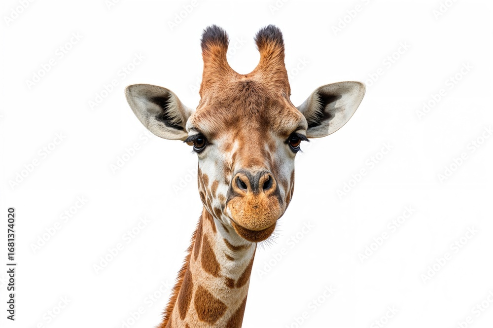 Naklejka premium Close-up of a giraffe on a white background; Giraffa Camelopardalis