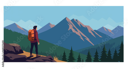 Hiker Viewing Mountains Landscape