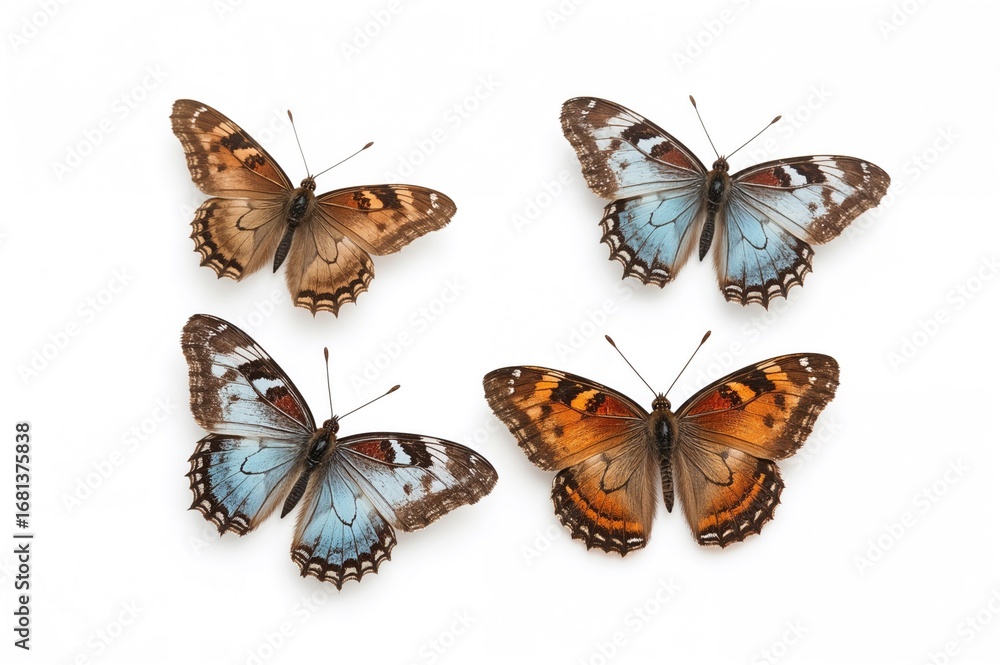 Naklejka premium Four butterflies on a white background