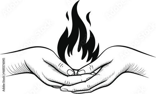 Hands cupped around a flame in a sketchy artistic style