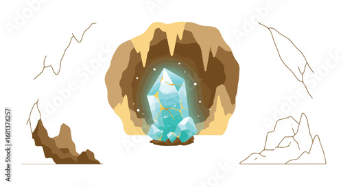 Shining Crystal Gem Inside a Cave Graphic Resource