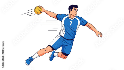 Action Handball: A dynamic illustration of a handball player in mid-action, poised to throw the ball. The image captures the speed, energy, and skill of the sport.