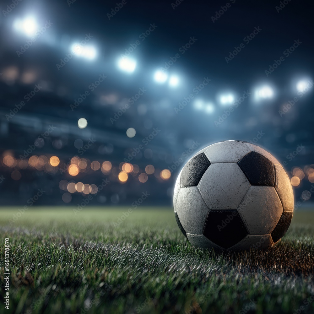 Obraz premium Night Soccer Game: Dramatic Stadium Shot