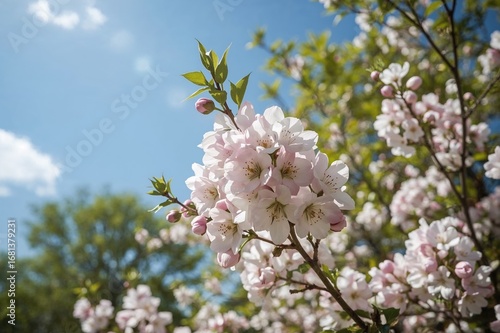 Blue sky backdrop with pink...
