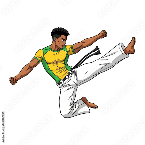 Dynamic Capoeira Kick: An athletic figure executes a powerful capoeira kick, capturing the energy and artistry of this Brazilian martial art.