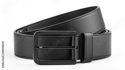 Classic black leather belt with a sturdy matte black metal buckle for everyday wear