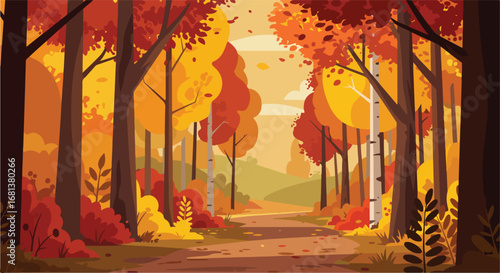Path through Woods in Autumnal Scene