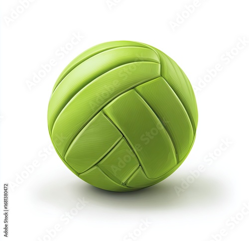 A bright lime-green volleyball sits on a white background