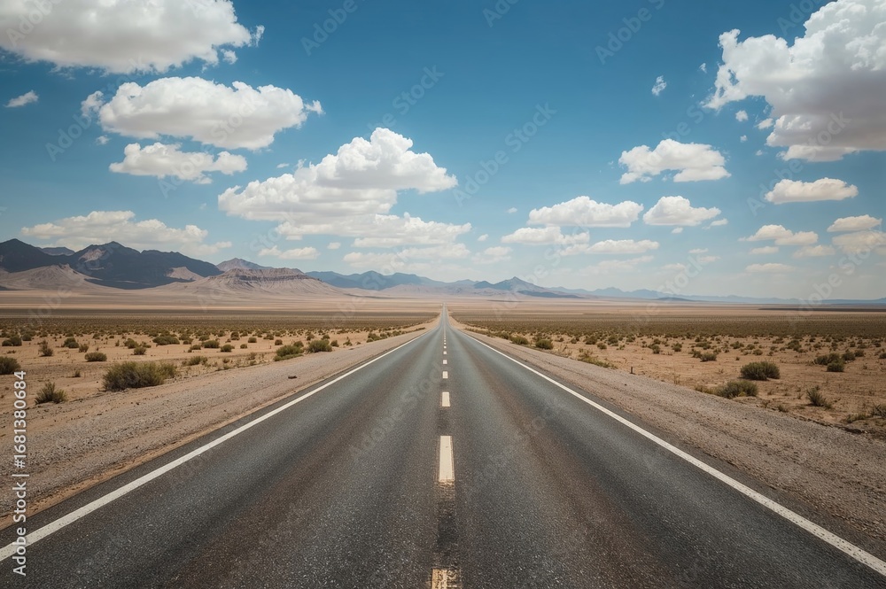 Fototapeta premium Photo of an endless off-road commercial setup in a desert environment with clouds
