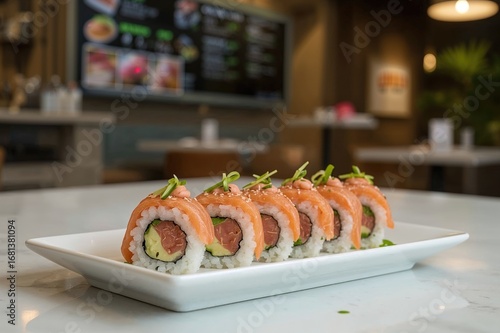 Asian cuisine featuring sal...