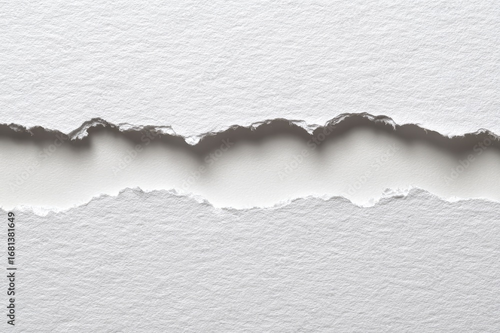 Obraz premium Ripped white paper, uneven tear, light gray tones