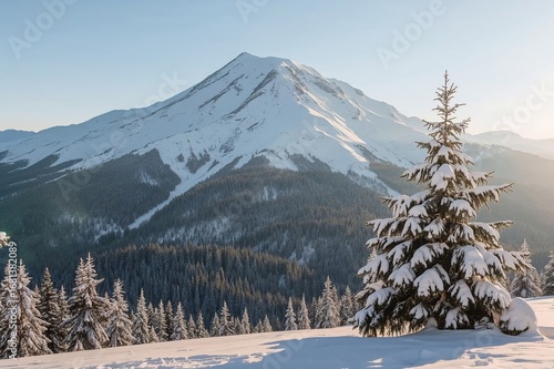 Snow-covered mountain peak ...