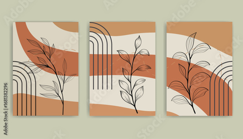 Abstract Botanical Line Art Bohemian Wall Art Prints Set of 3
