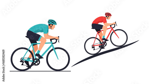 Cycling Athletes in Motion: Two cyclists in vibrant colors showcase their dedication, embodying athleticism and the thrill of competition in this dynamic portrayal of cycling. 