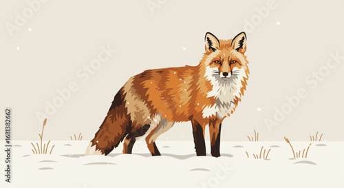 Fox Standing Still in Snowy Winter Scene
