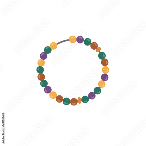 Beaded bracelet with colorful beads on wire flat vector design