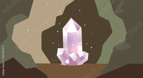 Crystal Glowing Mystically in Cave