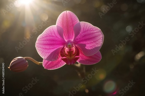 Sunlit pink orchid glowing ...