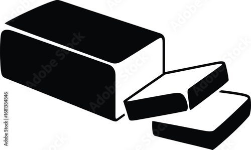 Simple black and white icon of a loaf of bread with slices