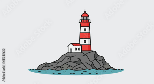 Lighthouse standing on a rocky islet in the water