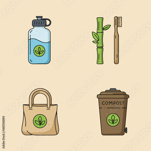 Displaying sustainability products for eco-friendly lifestyle at home