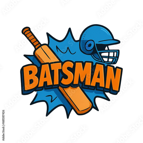Cricket batsman logo with helmet and bat isolated on transparent background