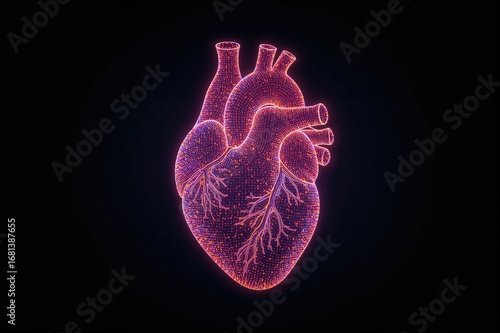 Neon particle heart glowing...