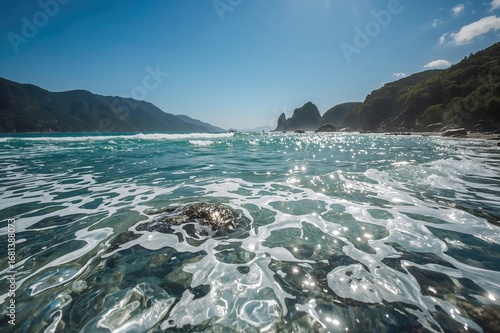 Turbulent azure water flowi...