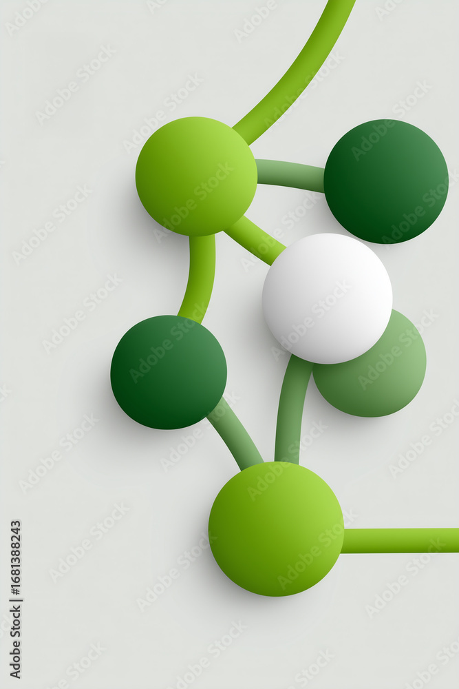 Obraz premium A visually appealing abstract graphic poster featuring a central green sphere surrounded by a composition of three-dimensional flowing white lines and a red background