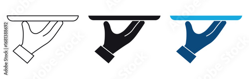 Waiter hand holding tray symbol ,restaurant and service industry , vector illustration .
