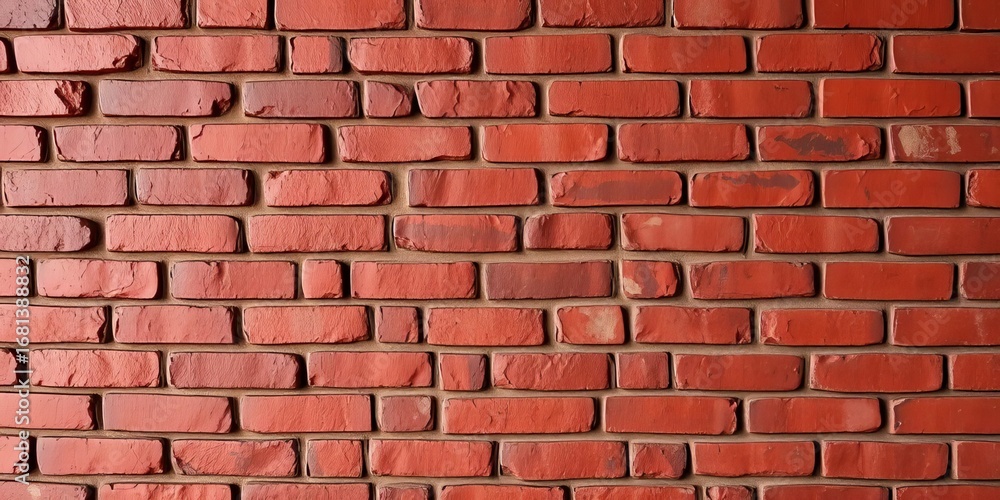 Fototapeta premium Dark red brick wall texture, rough surface, uneven mortar, architecture, photography