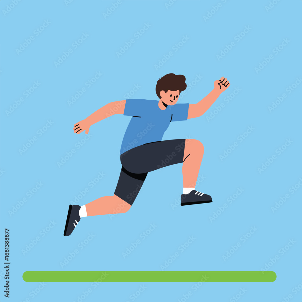 Fototapeta premium Man Jumping Over Hurdle on Blue Background Illustration