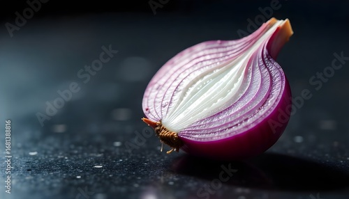 A halved red onion isolated on a clean white background, studio lighting, sharp focus, showcasing the intricate layers and textures.