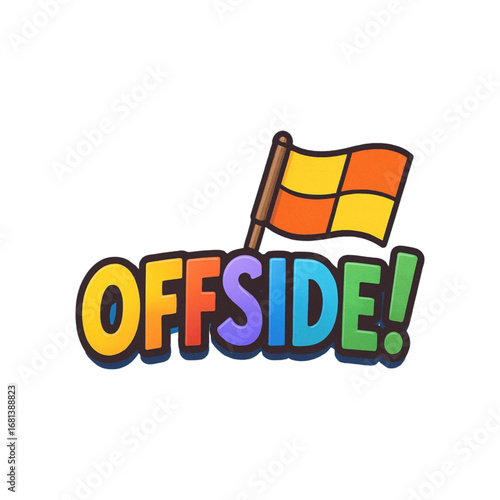 Colorful offside flag and text isolated on transparent background
