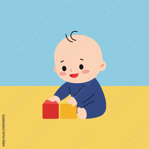 Baby Playing with Cubes on Floor