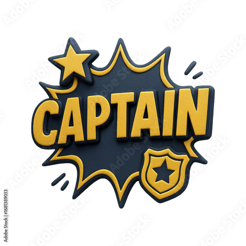 Captain text emblem with star and shield isolated on transparent background