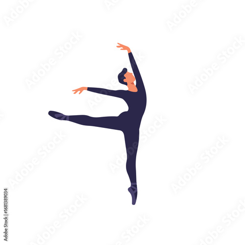 , keywords and suggested category for the image

 Dancer Performing Ballet Pose On White Background