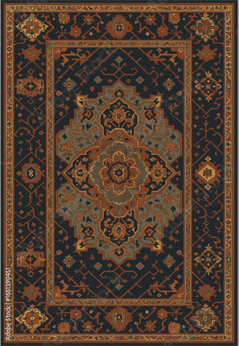 Folk art inspired Persian Vector Carpet with modern Pattern in high definition isolated on white canvas with trending colors
