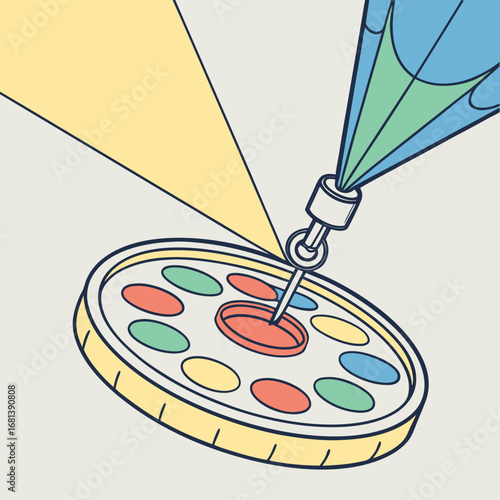 Conceptual graphic illustrating strategic choices, destiny, and selection process, featuring a vibrant wheel, descending pointer, and radiant illumination
