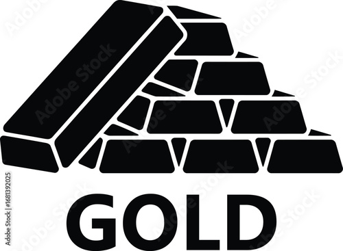 Stack of black gold bars with the word gold written below